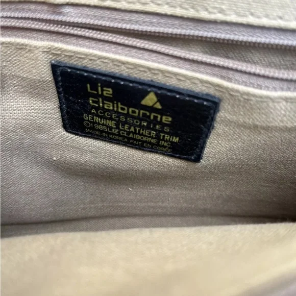 Liz Claiborne Purse Cream Taupe Brown Triangle Logo Leather Bag Vintage 80s 1985